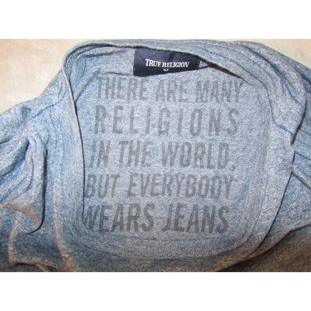 True Religion Mens Blue Heather Short Sleeve Horseshoe Logo Crew‎ Neck T-Shirt L
